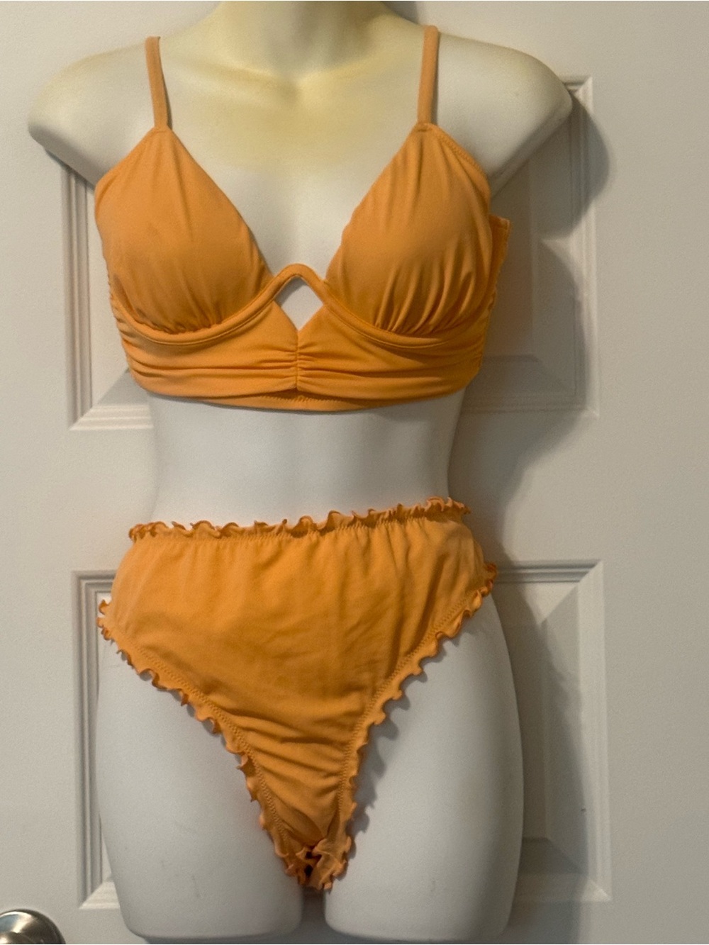 Shade & Shore Orange Ruffle High-Waist Bikini Set